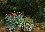 David Bates Summer Flowers in a Quiet Corner of the Garden painting